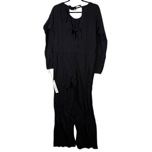 NEW! Wilt Gathered Wide Leg Tie Back Black Jersey Jumpsuit Oversized Size XS - Picture 5 of 14
